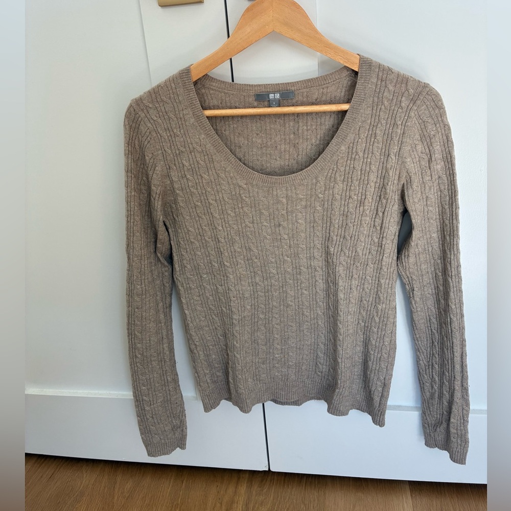 Beige Uniqlo Wool Cable Knit Sweater